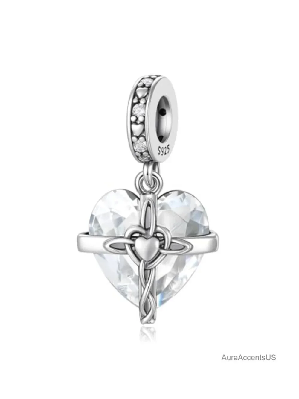 Sterling Silver Birthstone Charms Heart Cross Dangle Bead Pendant for Charm